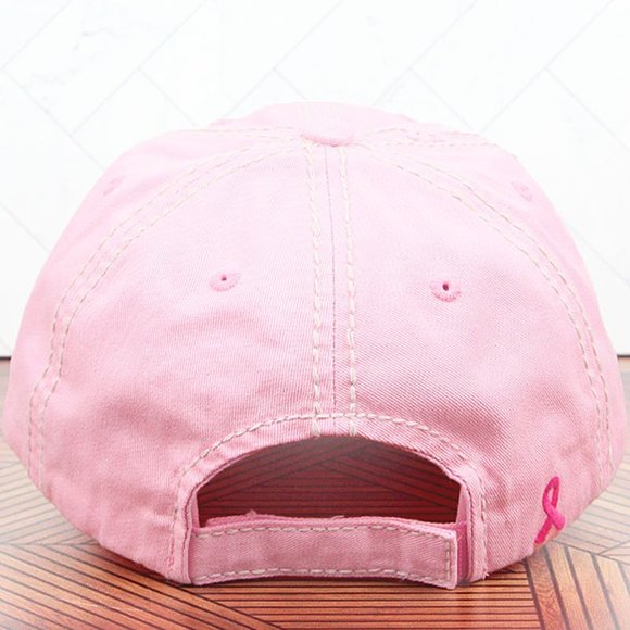 DISTRESSED LIGHT PINK 'THIS IS MY FIGHT HAT' PINK RIBBON CAP - Picture 2 of 4